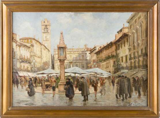 REMIGIO SCHMITZER 1880 - 1963 Piazza della Erbe (Verona) - Foto 2