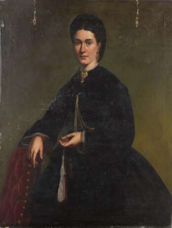 J. VAN LIL Tätig um 1870 Gemäldepaar: Halbporträt eines Herren mit Schnauzbart (1), Halbporträt einer Dame mit Fächer (2) - Foto 1