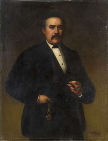 J. VAN LIL Tätig um 1870 Gemäldepaar: Halbporträt eines Herren mit Schnauzbart (1), Halbporträt einer Dame mit Fächer (2) - Foto 2