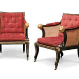 A PAIR OF REGENCY REVIVAL PARCEL-GILT AND 'BRONZED' CANED LI... - фото 1