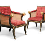 A PAIR OF REGENCY REVIVAL PARCEL-GILT AND 'BRONZED' CANED LI... - фото 2