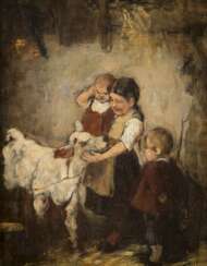 JOSEF THEODOR MORODER-LUSENBERG (ATTR.) 1846 - 1939 Kinder mit Kälbchen