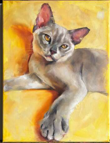 Design Gemälde „Sonnige Katze“, Leinwand auf dem Hilfsrahmen, Ölfarbe, Realismus, Animalistisches, 2020 - Foto 1