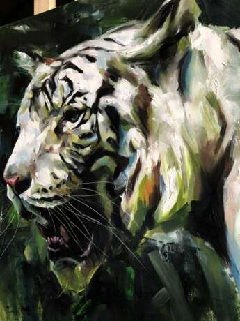 Painting “Albino Tiger”, Canvas on the subframe, Oil paint, Expressionist, 2020 - photo 1