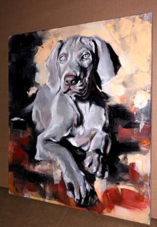 Painting “Silver puppy”, Canvas on the subframe, Oil paint, Expressionist, 2020 - photo 1
