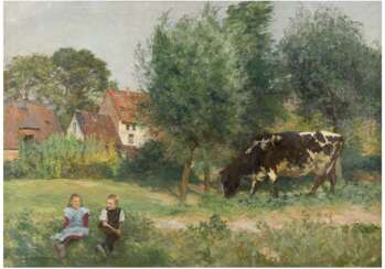 HEINRICH WETTIG 1875 Bremen - nach 1938 / tätig in Düsseldorf 'Abendsonne' (Landschaft mit Kuh)