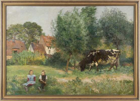 HEINRICH WETTIG 1875 Bremen - nach 1938 / tätig in Düsseldorf 'Abendsonne' (Landschaft mit Kuh) - Foto 2