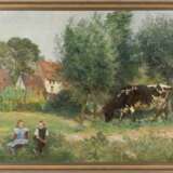 HEINRICH WETTIG 1875 Bremen - nach 1938 / tätig in Düsseldorf 'Abendsonne' (Landschaft mit Kuh) - Foto 2