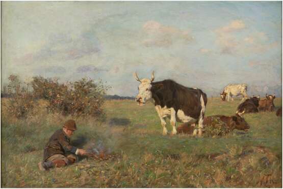 MARIA THERESIA VON HABSBURG-LOTHRINGEN 1855 Heubach - 1944 Wien Junger Kuhhirt auf der Weide mit seiner Herde 5 - Foto 1