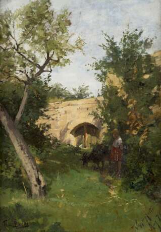HANS VON BARTELS 1856 - 1913 Landschaft mit junger Ziegenhirtin - Foto 1