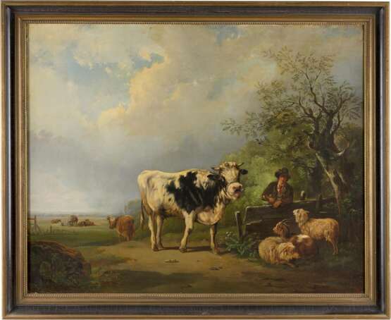BIRONI Tätig 2. Hälfte 19. Jahrhundert Hirte mit Schafen, Kuh und Ziege - фото 2