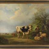 BIRONI Tätig 2. Hälfte 19. Jahrhundert Hirte mit Schafen, Kuh und Ziege - Foto 2