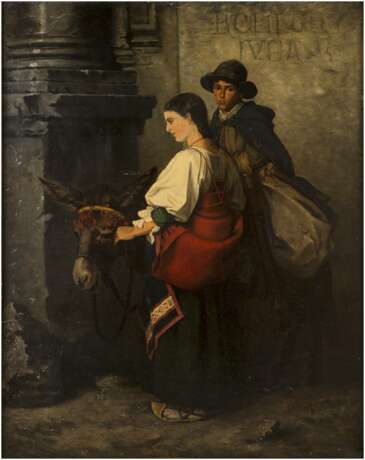 ITALIENISCHER GENREMALER Tätig 2. Hälfte 19. Jahrhundert Zwei arme Reisende mit Maultier - photo 1