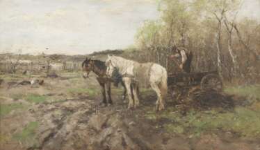 ALFRED VON WIERUSZ-KOWALSKI (UMKREIS) 1849 Suwalki - 1915 München Bauer mit Pferdegespann bei der Feldarbeit