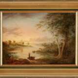 J. SICKERT Tätig 2. Hälfte 19. Jahrhundert Romantische Flusslandschaft im Morgenrot - Foto 2