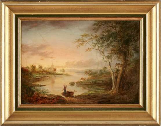 J. SICKERT Tätig 2. Hälfte 19. Jahrhundert Romantische Flusslandschaft im Morgenrot - фото 2