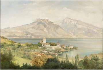 ALBERT HERTEL 1843 Berlin - 1912 ebenda Blick auf Schloss Spiez am Thuner See