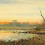 SCHLEICH W. Tätig 1. H. 20. Jahrhundert Sonnenaufgang vor stillem Gewässer - фото 1