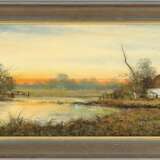 SCHLEICH W. Tätig 1. H. 20. Jahrhundert Sonnenaufgang vor stillem Gewässer - фото 2
