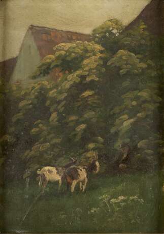 DEUTSCHER LANDSCHAFTSMALER Tätig um 1900 Hirte mit zwei Ziegen - Foto 1