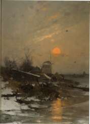 HEINZ FLOCKENHAUS 1856 Remscheid - 1919 Düsseldorf Winterlandschaft mit Mühle im Sonnenuntergang