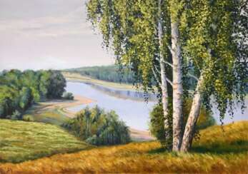 Birches on the high bank of the river