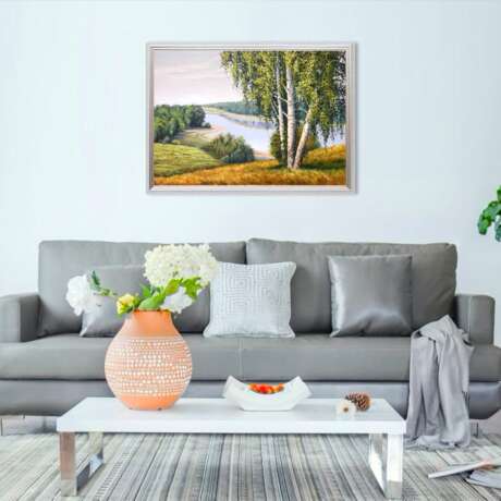 Gemälde „Birken am hohen Ufer des Flusses“, Leinwand, Ölfarbe, Impressionismus, Landschaftsmalerei, 2020 - Foto 4