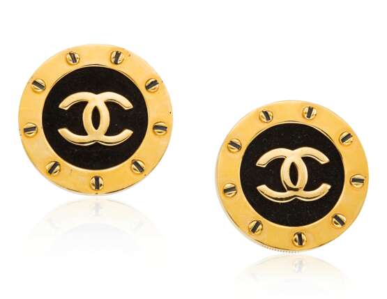 UNSIGNED CHANEL FABRIC LOGO EARRINGS - photo 1