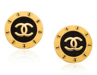UNSIGNED CHANEL FABRIC LOGO EARRINGS