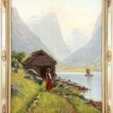 HANS DAHL 1849 Granvin - 1937 Sogn Junges Mädchen am Ufer eines sommerlichen Fjords - photo 2