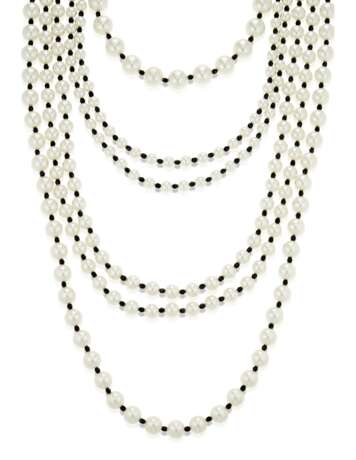 UNSIGNED CHANEL FAUX PEARL AND BLACK BEAD NECKLACE - photo 1