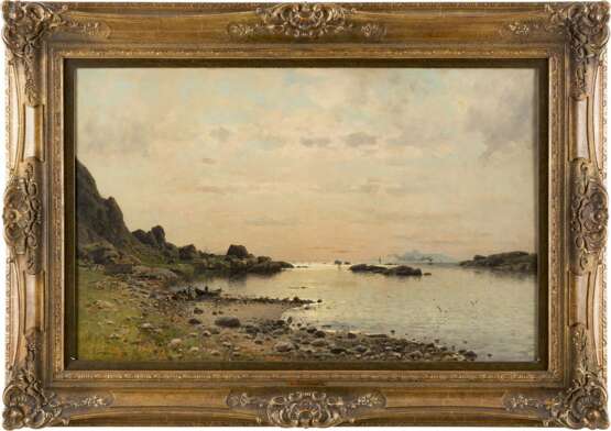 ADELSTEEN NORMANN 1848 Bodö - 1918 Kristiania Blick auf ein Fischerdörfchen im norwegischen Fjord - Foto 2