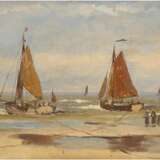 KONVOLUT ZWEIER GEMÄLDE: (1) JULIUS HINTZ (C. 1805-1862); (2) GERARD KOECKOEK (ATTR.) (1871-1956) Dampfschiff am Strand (1); Zwei Segelboote (2) - фото 1