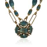 CHANEL FAUX TURQUOISE AND RHINESTONE NECKLACE AND PENDANT BROOCH - photo 1