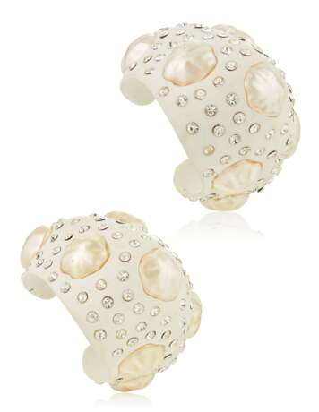 UNSIGNED CHANEL PAIR OF FAUX PEARL AND RHINESTONE CUFF BRACELETS - photo 1