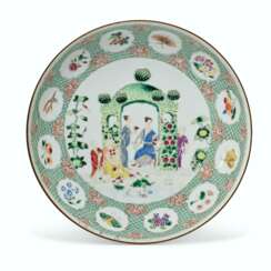 A FAMILLE ROSE 'PRONK ARBOR' SAUCER DISH