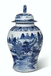 A BLUE AND WHITE BALUSTER JAR AND COVER