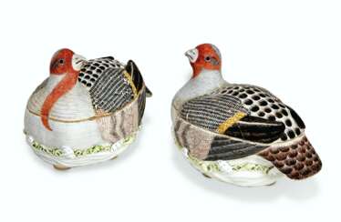 A RARE PAIR OF PARTRIDGE SAUCE TUREENS AND COVERS
