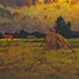 Gemälde „Rotes Pferd auf einer gemähten Wiese“, Leinwand, Ölfarbe, Impressionismus, Landschaftsmalerei, Russland, 1981 - Foto 1