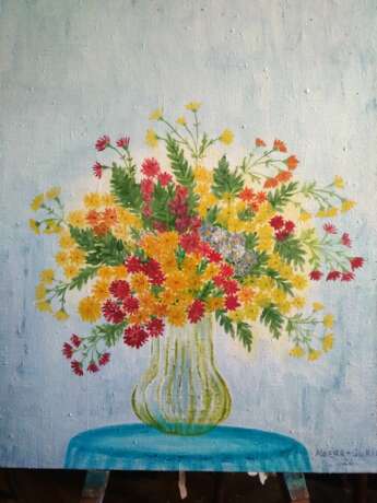 Painting “Chrysanthemum flowers in a green vase”, Canvas on the subframe, Oil paint, Still life, Ukraine, 2020 - photo 1