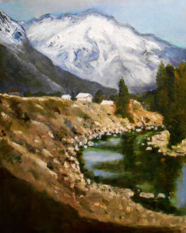 Gemälde „Berglandschaft“, Leinwand, Ölfarbe, Impressionismus, Landschaftsmalerei, 2020 - Foto 1