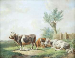EUGÈNE JOSEPH VERBOECKHOVEN (UMKREIS) 1798 Warneton / Waasten - 1881 Brüssel Drei rastende Kühe auf der Weide