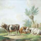 EUGÈNE JOSEPH VERBOECKHOVEN (UMKREIS) 1798 Warneton / Waasten - 1881 Brüssel Drei rastende Kühe auf der Weide - фото 1