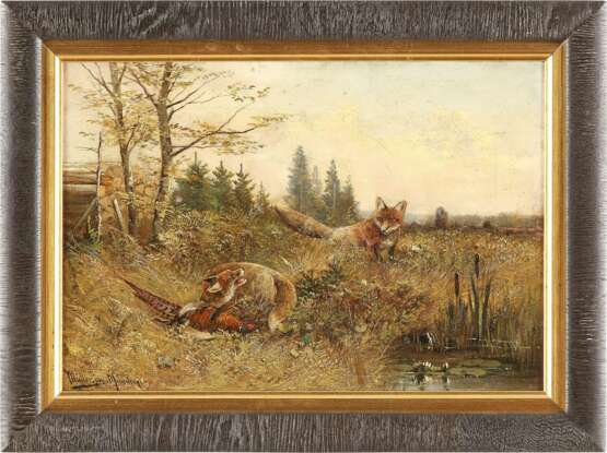 MORITZ MÜLLER 1868 - 1934 Zwei Füchse auf Fasanenjagd - photo 2