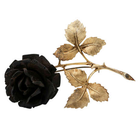 Brosche "Rose", Blüte geschnitzt aus Ebenholz - photo 1