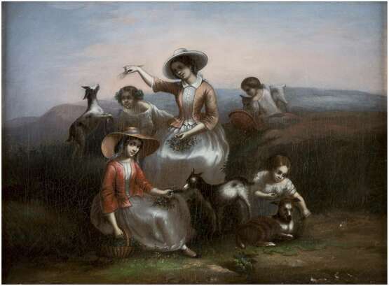 FRANZÖSISCHER GENREMALER Tätig Mitte 19. Jahrhundert Gemäldepaar: Bei der Heuernte (1); Beim Füttern der Ziegen (2) - photo 1
