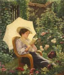 HENRY LÉON JACQUET 1856 Anzin Lesende Dame in blühendem Garten