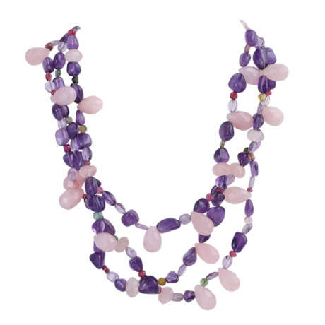 Collier 3-reihig aus Amethyst, Rosenquarz und Turmalin, - фото 1