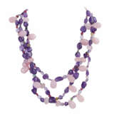 Collier 3-reihig aus Amethyst, Rosenquarz und Turmalin, - Foto 1