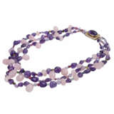 Collier 3-reihig aus Amethyst, Rosenquarz und Turmalin, - Foto 3